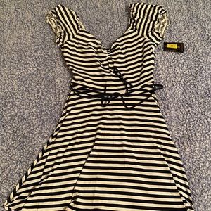 White and navy off the shoulder dress